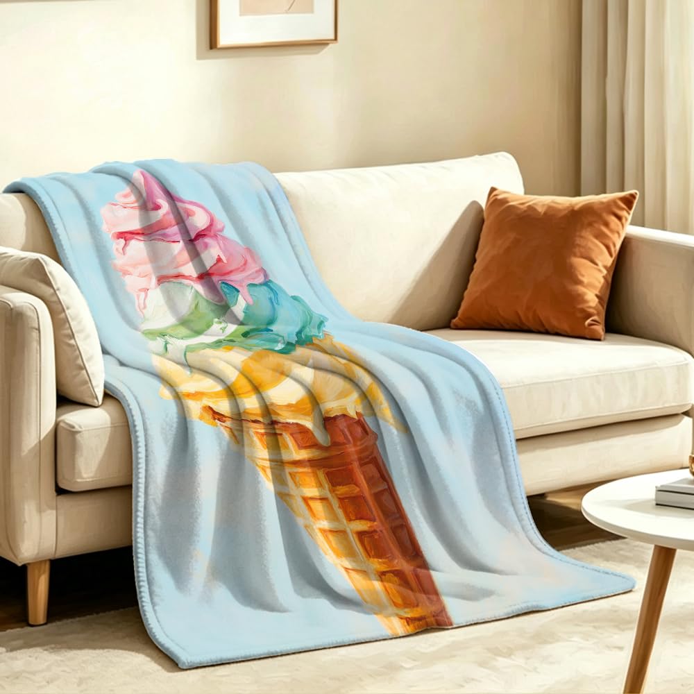 GXYAOYZG Rainbow Ice Cream Throw Blanket Swirl Cone Flannel Soft Cozy Colorful Summer Dessert Art for Couch Bed Sofa Gift Kids Girls Women Sweet Tooth (49" x 59")