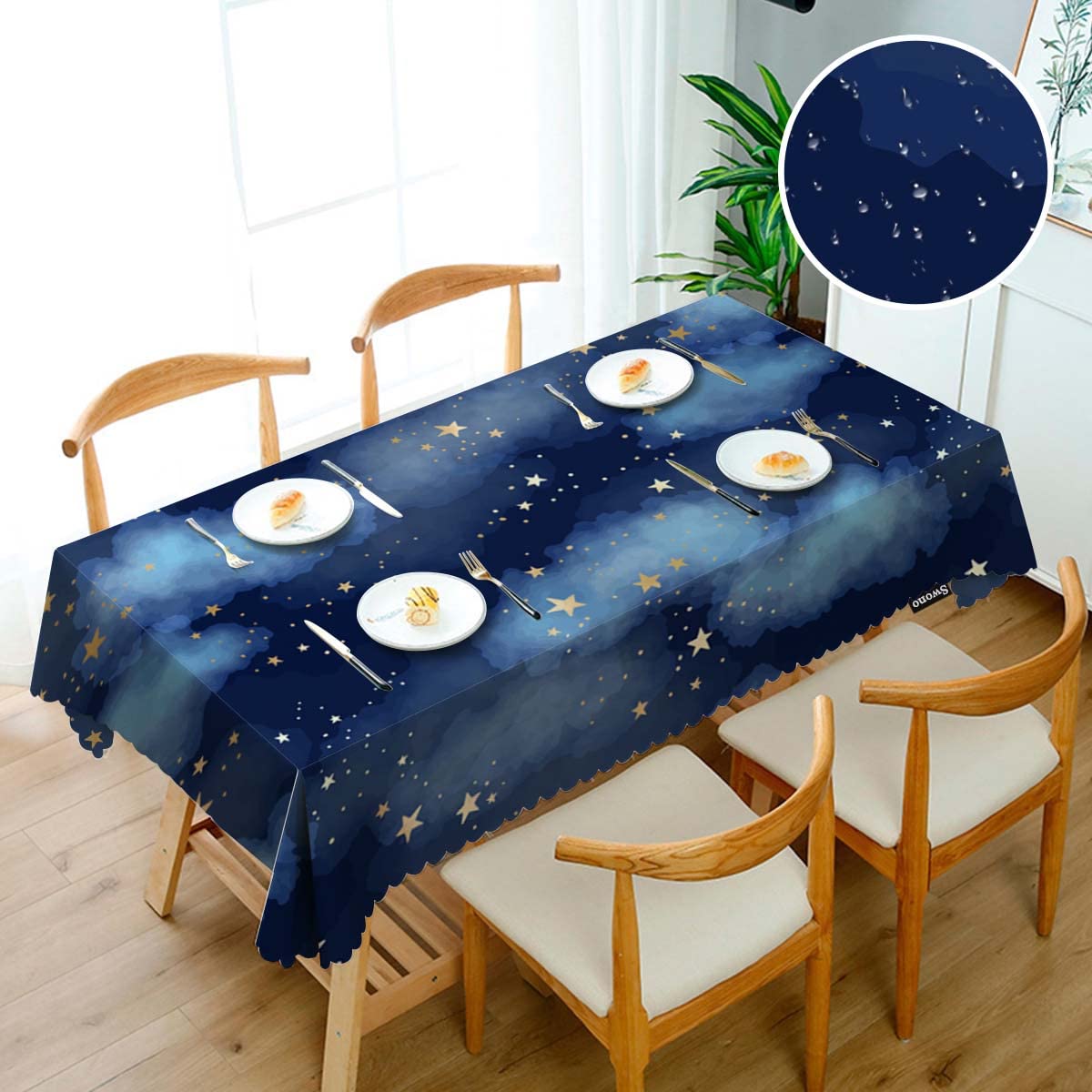 Swono Decorative Rectangle Table Cloth Stars Galaxy, Blue Cosmos Sky Galaxy Universe Space Polyester Tablecloth Kitchen Table Cover for Dining BBQ Picnic Coffee Table 50x72, 4-6 Seats