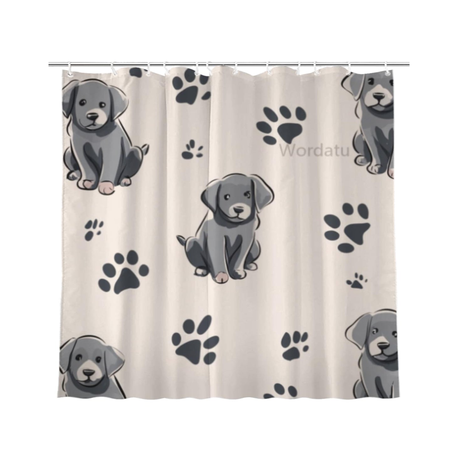 Wordatu Shower Curtain Colorful Pawprint Labrador Retriever Animal Paw Black and Gray Waterproof Polyester Fabric 72x72 Inches Set with Hooks