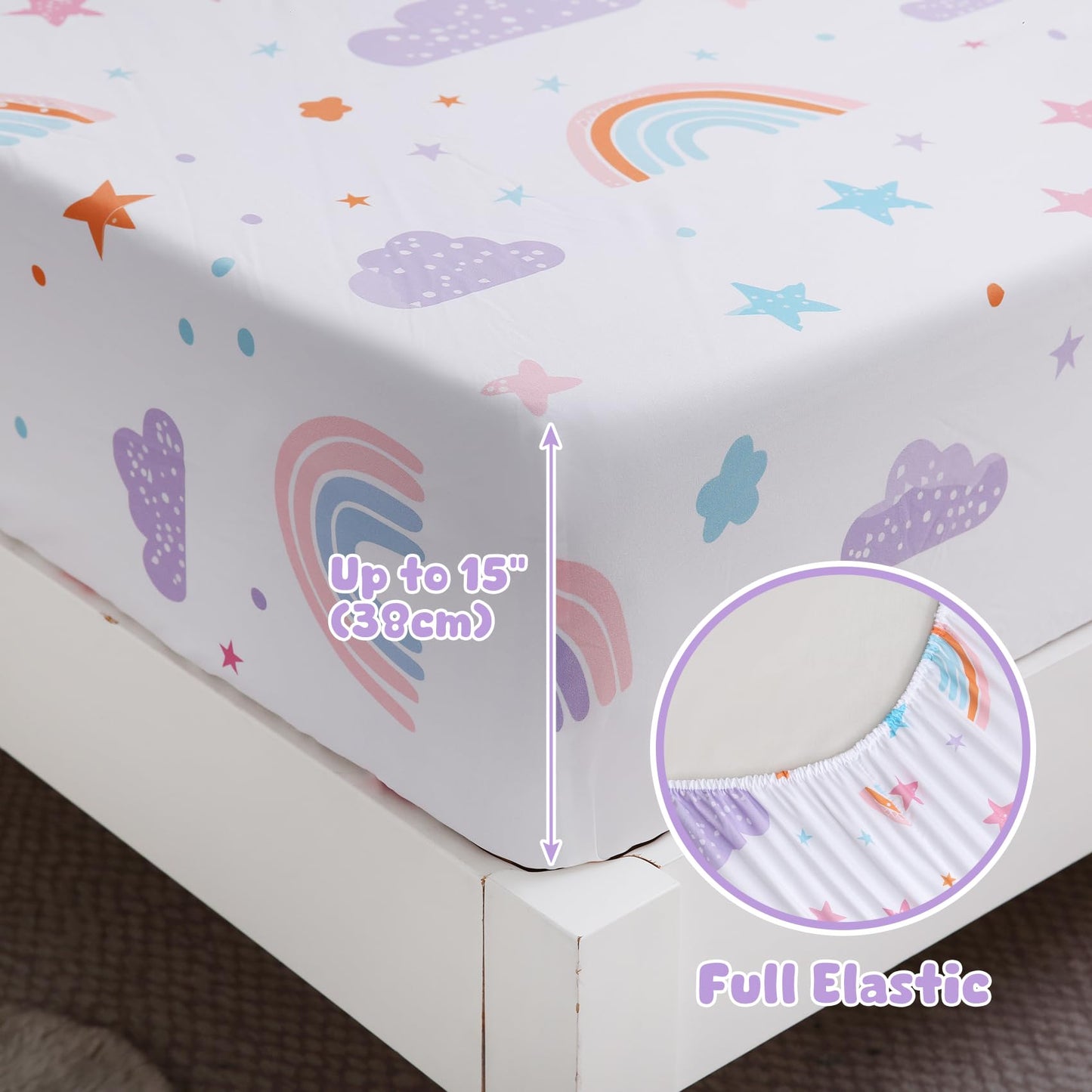 Ocharo Twin Size Rainbow Sheets Set for Girls-Kids 3 Pieces Rainbow Twin Bed Sheets - Deep Pocket Wrinkle Free,Breathable Stars Printed Bedding Sets for Toddlers,Purple Pink