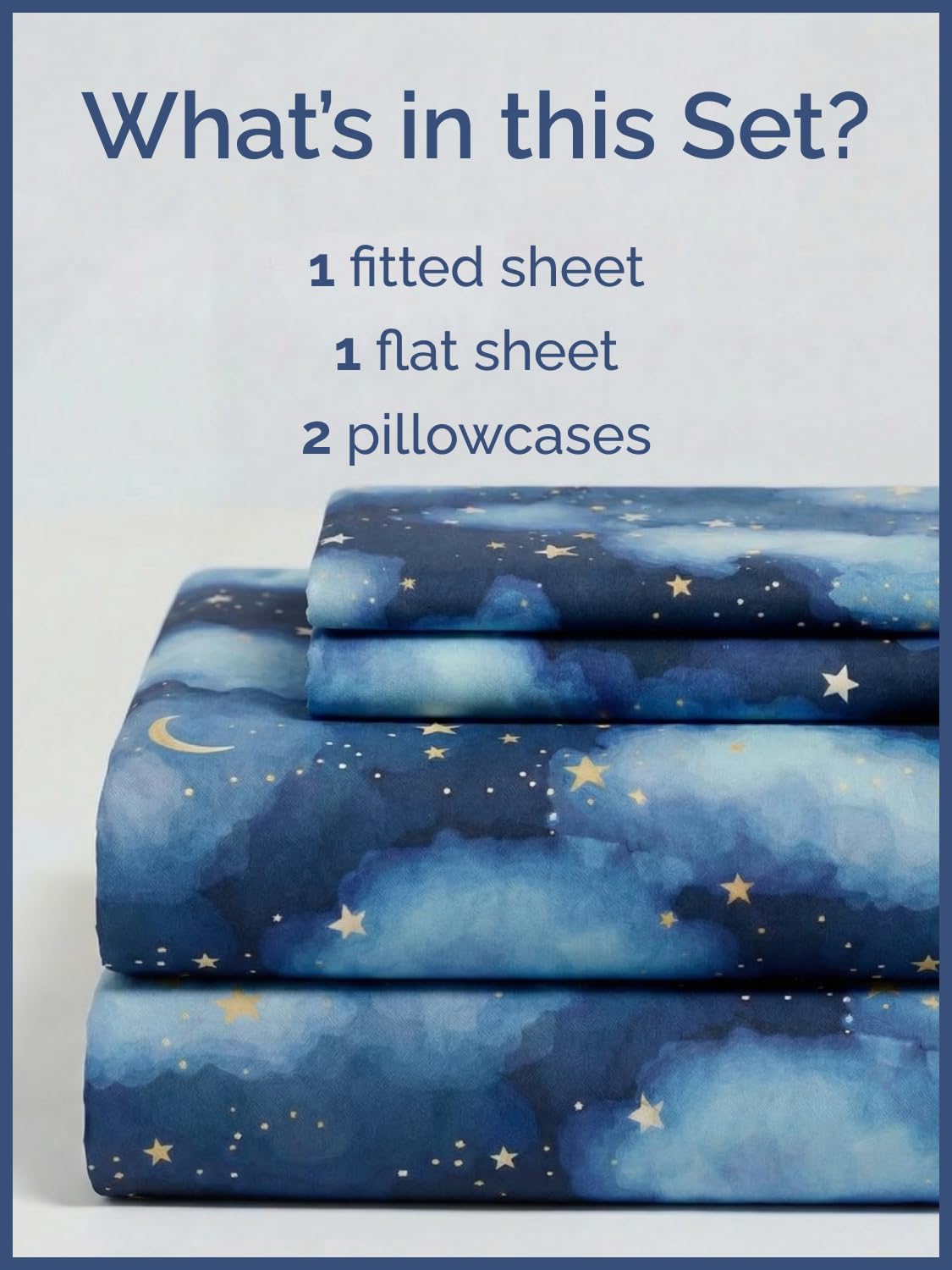 CGK Unlimited Kids Starry Sky Queen 4 Piece Sheet Set - Boys, Girls, Teens, Toddler - Easy Fit Deep Pockets - Soft, Cooling & Breathable Sheets - Cute, Cozy, Fade and Wrinkle Free - Machine Washable