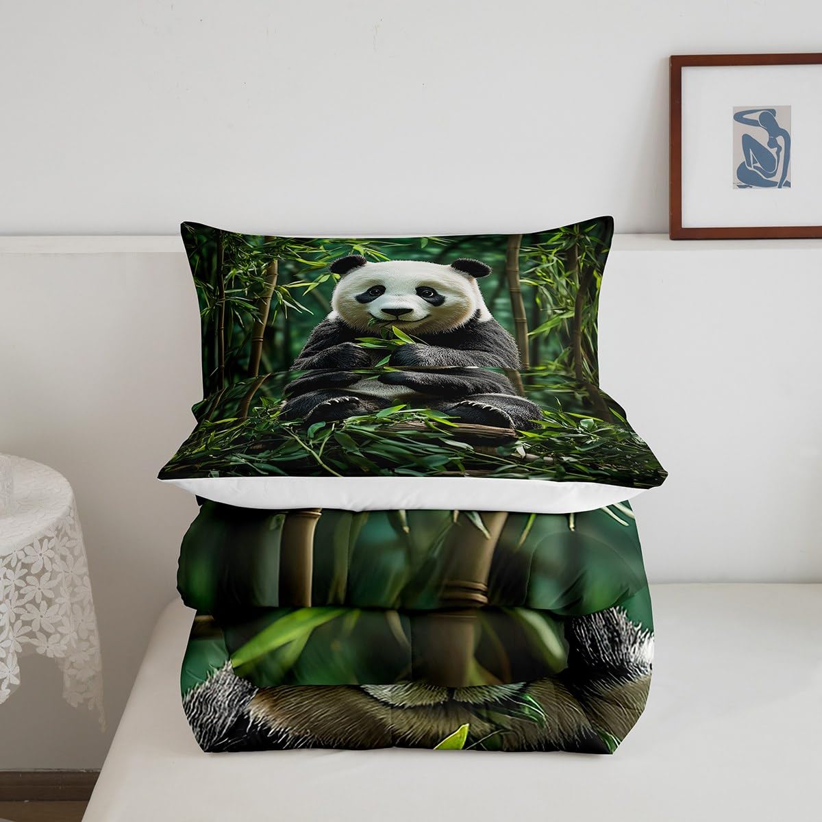 jejeloiu Cute Panda Bedding Set Full Size Kids Panda Bear Printed Comforter for Boys Girls Animal Comforter Set Wild Duvet Set Room Decorations Quilt Set