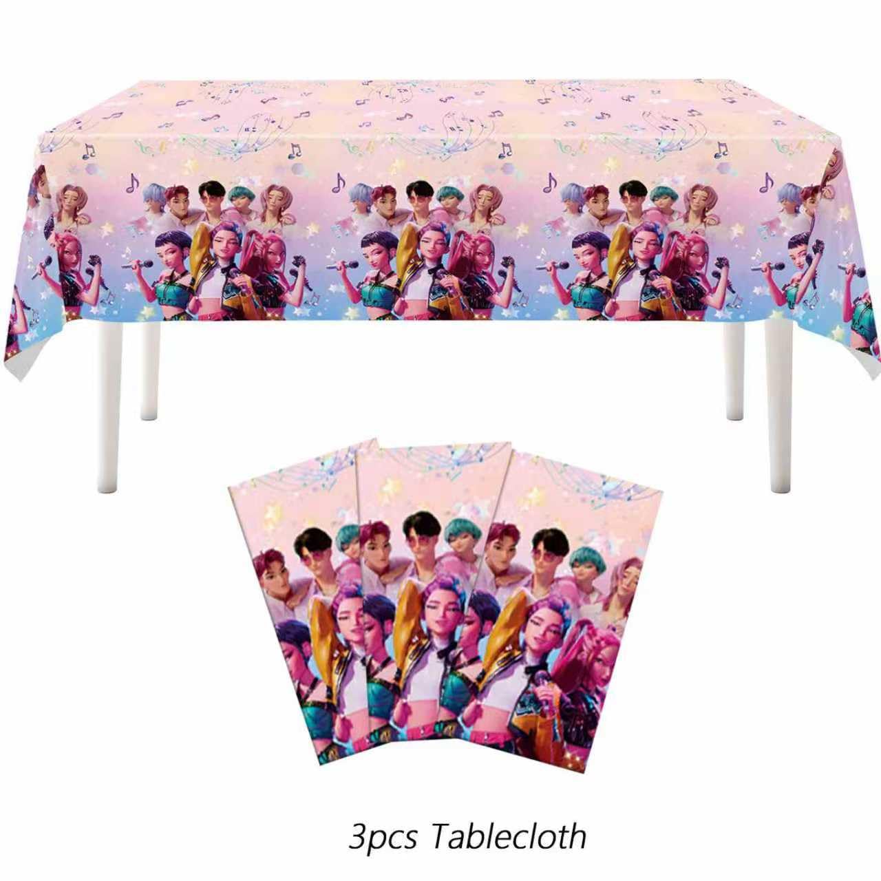 Luckyliz 3PCS Demon Hunters Birthday Tablecloth Decorations, Plastic Waterproof Tablecloths Pink Cartoon Party Supplies for Boys Girls Fans Concert Birthday Party