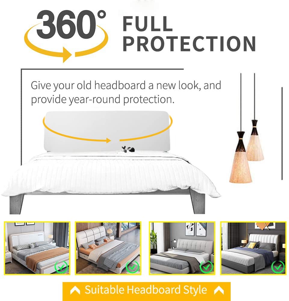 DUJUIKE Bed Headboard Cover for Queen, Stretch Bed Head Board Slipcover Covers, Dustproof Protector Velvet Cover for Upholstered Headboard (White, for Queen Headboard (59"-67"))