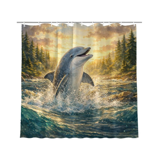 REZHOCH Funny Dolphin Shower Curtain 72x72Inch Forest Cute Animal Watercolor Art Home Bathroom Decor Spring Summer Nature Woodland Farm Waterproof Fabric Bath Set with Hooks