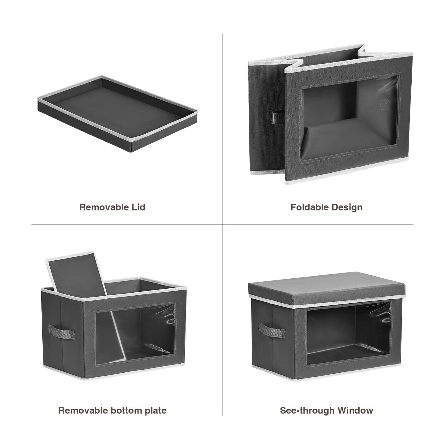Homsorout Storage Bins with Lids - Fabric Storage Boxe with Window, Collapsible Closet Organizers with Handles, 3 Pack Decorative Bin, Home Cubes Baskets for Clothes, Hat, Books, Dark Grey