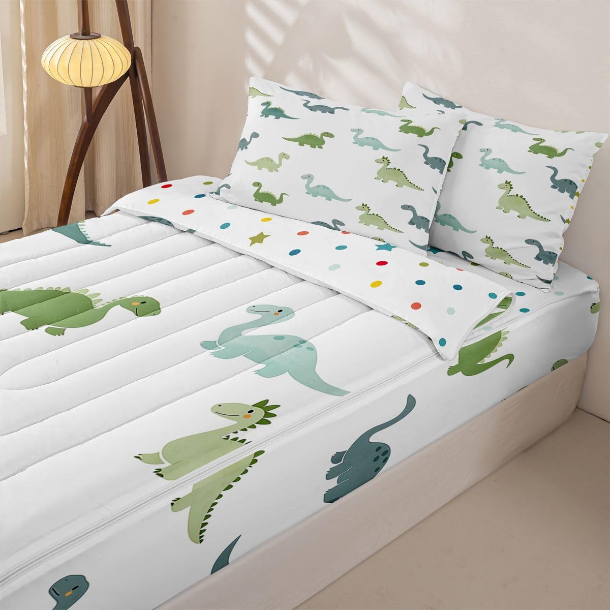 jejeloiu Boys Dinosaur Comforter Set Twin 3D Digital Print Zipper Bedding Set for Kids Boys Girls Jungle Dino Bed in a Bag Wild Animal Microfiber with 2 Pillow Cases Cartton Dinosaur