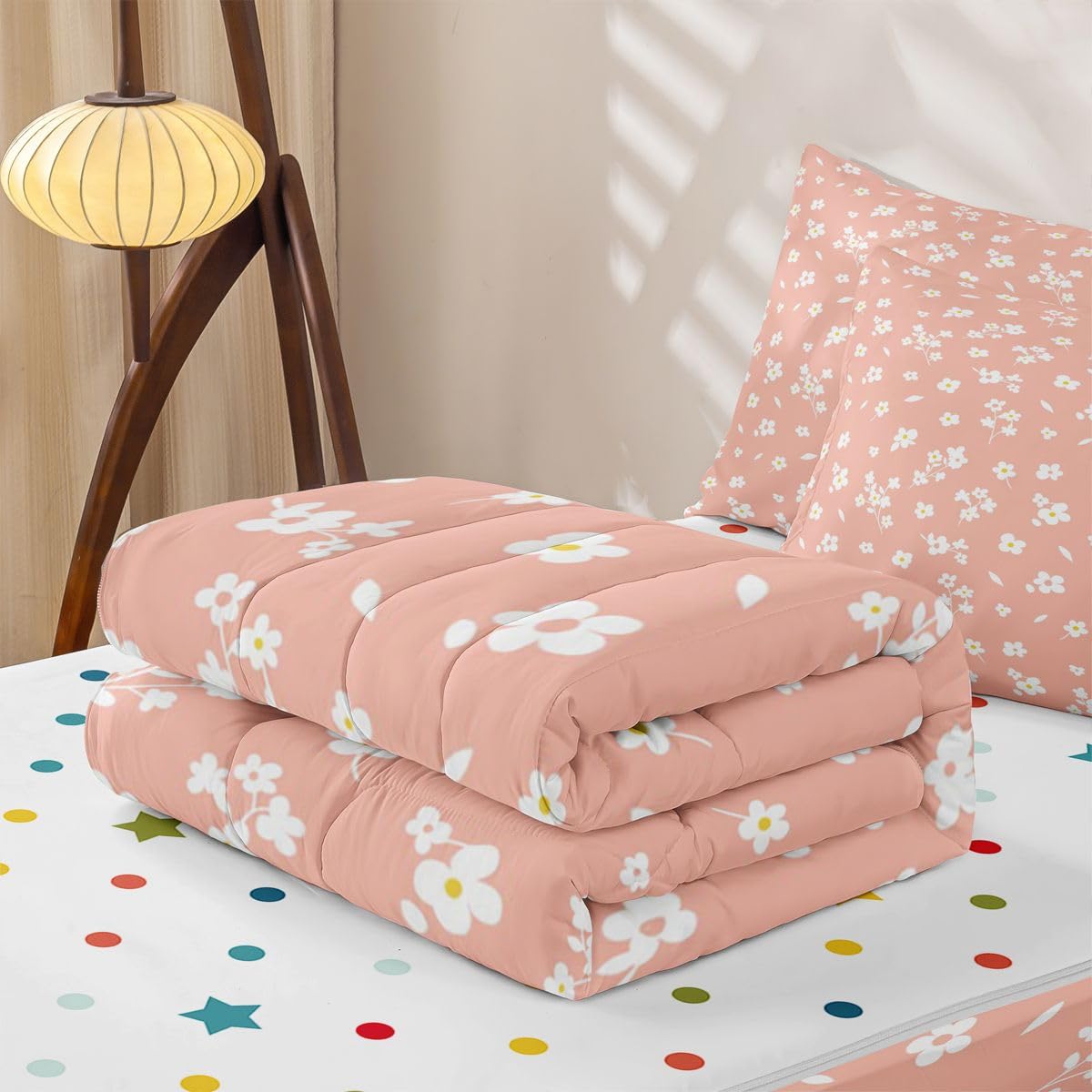 Feelyou White Yellow Orange Flower Zipper Bedding Twin Botanical Zipper Bedding Sets for Kids Boys Girls Bohemian Wildflower Comforter Set with Fitted Sheet and 2 Pillowcases Bedroom Decor