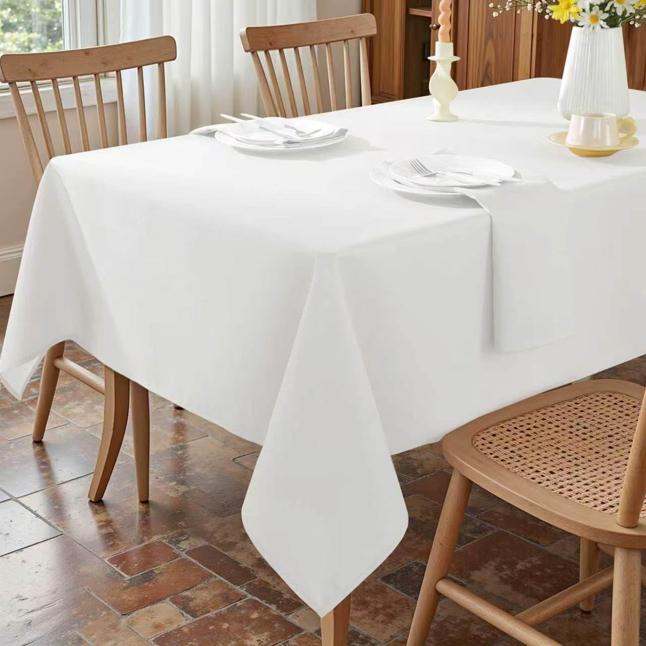Honellaty Faux Linen Rectangle Tablecloth, 200GSM Waterproof Washable Textured Woven Table Cloth, Fabric Table Cover for Dining, Party, Wedding, Indoor Outdoor (60 x 84 Inch Rectangular, White)