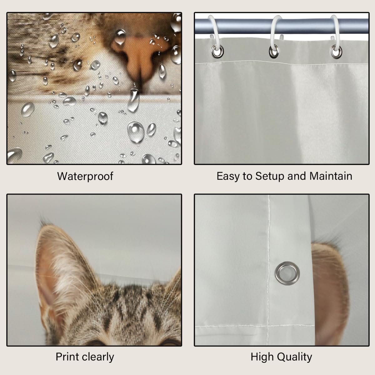 Ivolege Shower Curtain with Hooks, Tabby Cat Shower Curtain