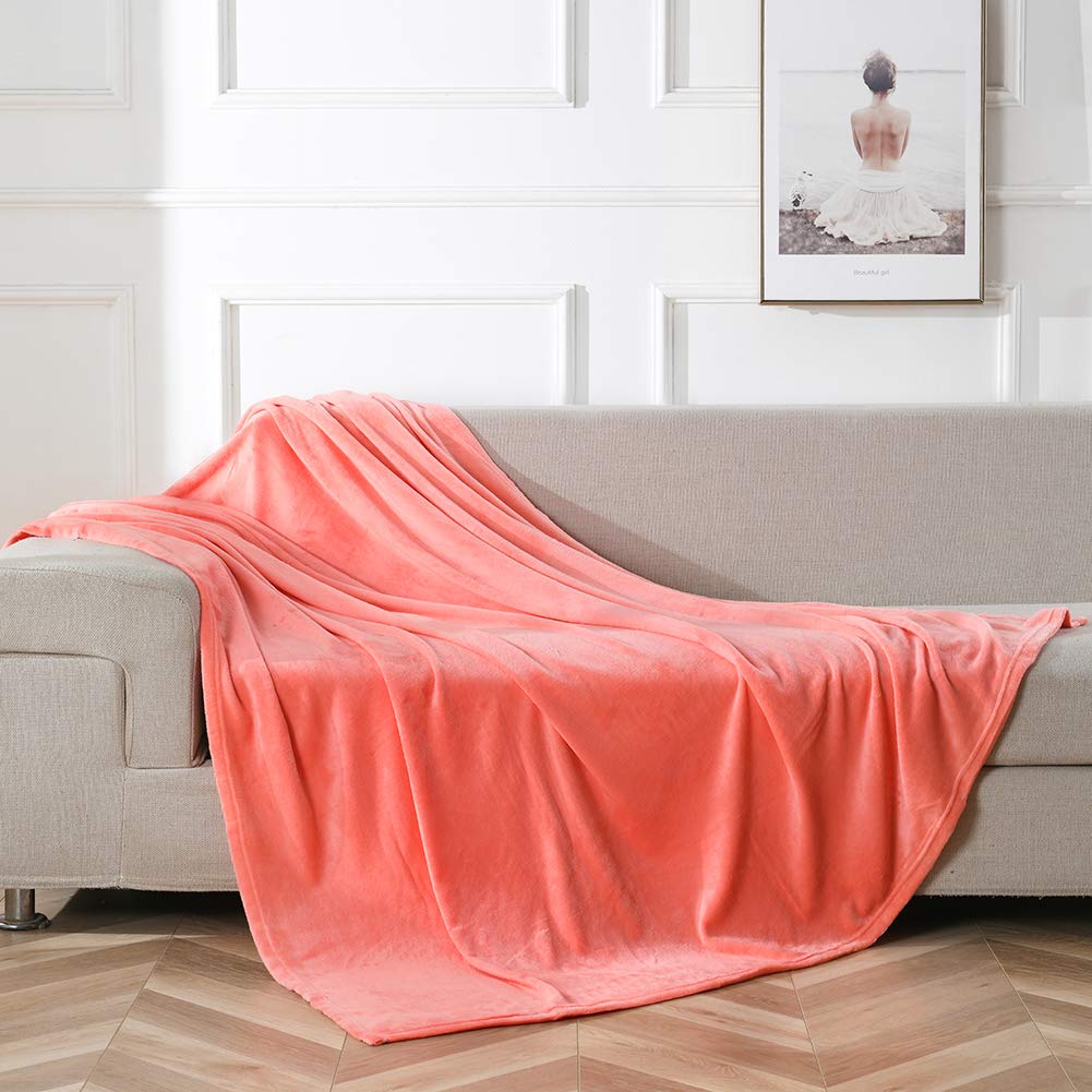 NANPIPER Flannel Fleece Living Coral Blanket Throw Size Luxury Microfiber Soft Throw 50" x 65" Fluffy Solid Throw Blanket for Couch/Bed