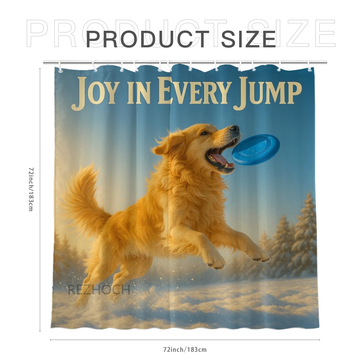 REZHOCH Golden Retriever Jump Shower Curtain Durable Waterproof Fabric Bathtub Sets Funny Animal Winter Snowy Frisbee Bathroom Home Decor Decoration 72x72inch with 12 Hooks