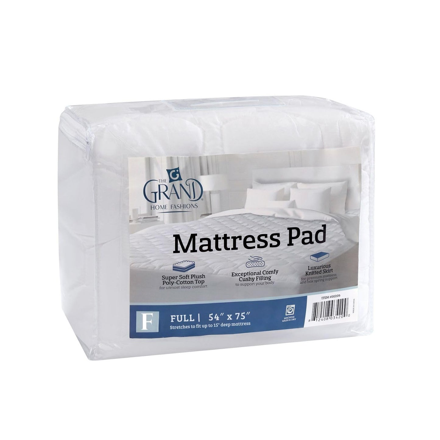 The Grand Hotel Collection Full Size Mattress Pad - Thin, Lightweight, and Breathable Mattress Pad - Ideal for Hot Sleepers & Plush Mattresses - Stretch Fits up to 15" - Easy to Wash (54 x 75)