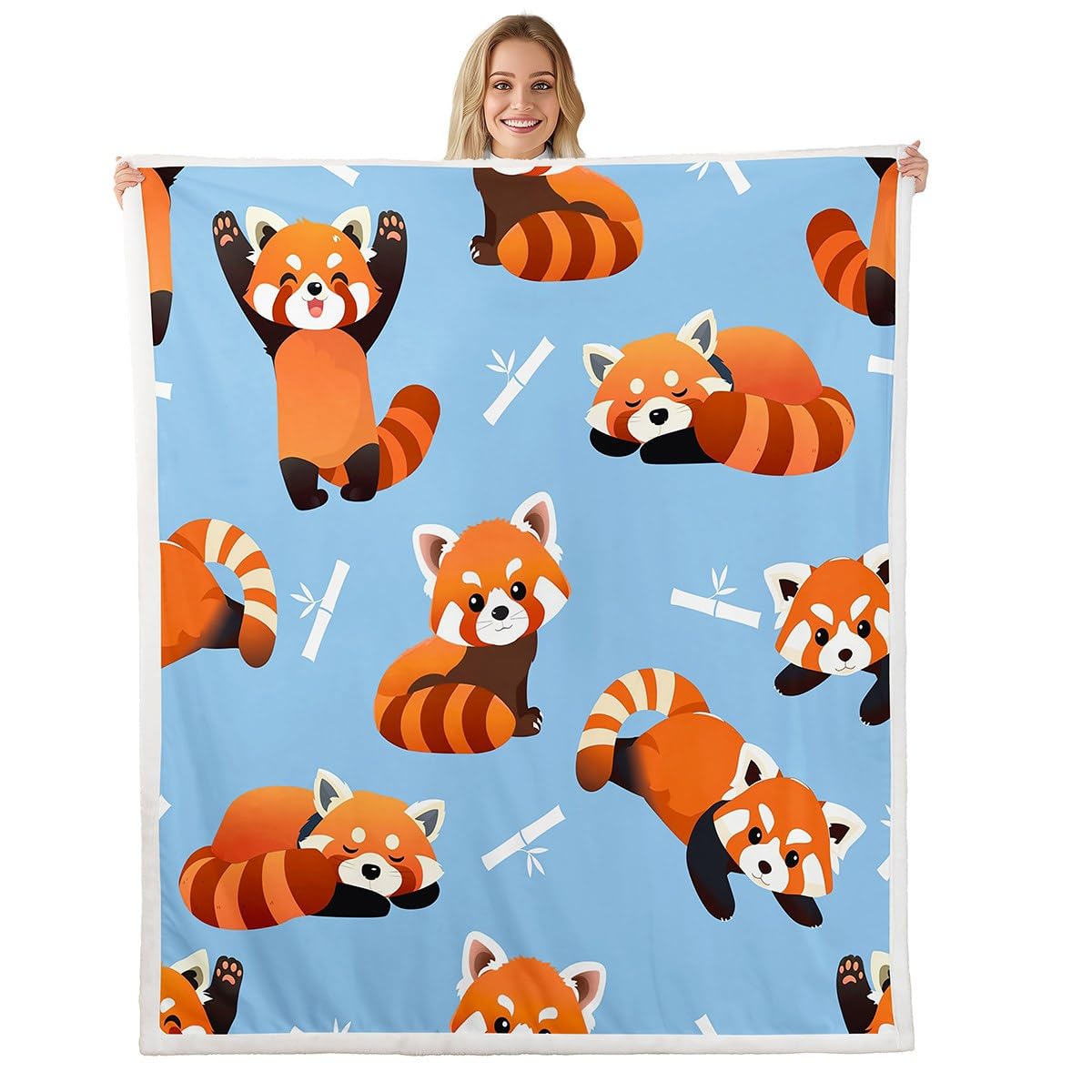 Feelyou Red Panda Fuzzy Throw Blanket Cute Animal Pattern Blanket for Kids Boys Girls Cartoon Panda Printed Fleece Blankets Wildlife Style Plush Blankets 50" x 60"
