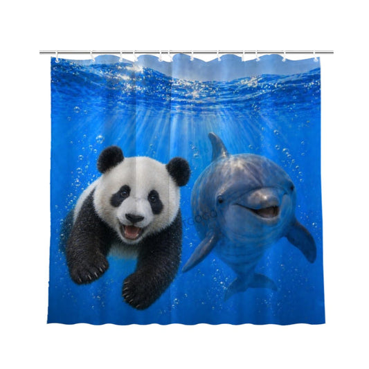 LFINKARTGOGO Ocean Panda Shower Curtain 72x72 with 12 Hooks Underwater Animal Dolphin Waterproof Washable Polyester Bath Curtain for Home Hotel Decor