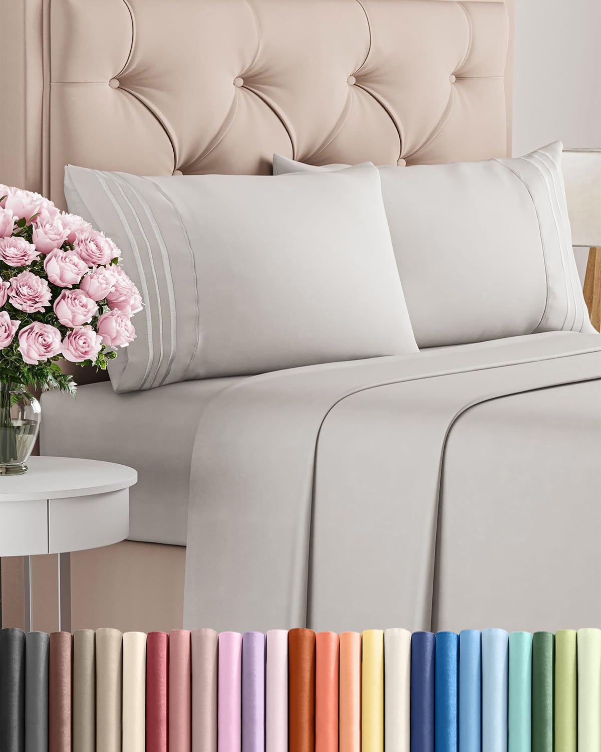Queen Size 4 Piece Sheet Set - Comfy Breathable & Cooling Sheets - Hotel Luxury Bed Sheets for Women & Men - Deep Pockets, Easy-Fit, Soft and Wrinkle Free Sheets - French Grey Oeko-Tex Bed Sheet Set