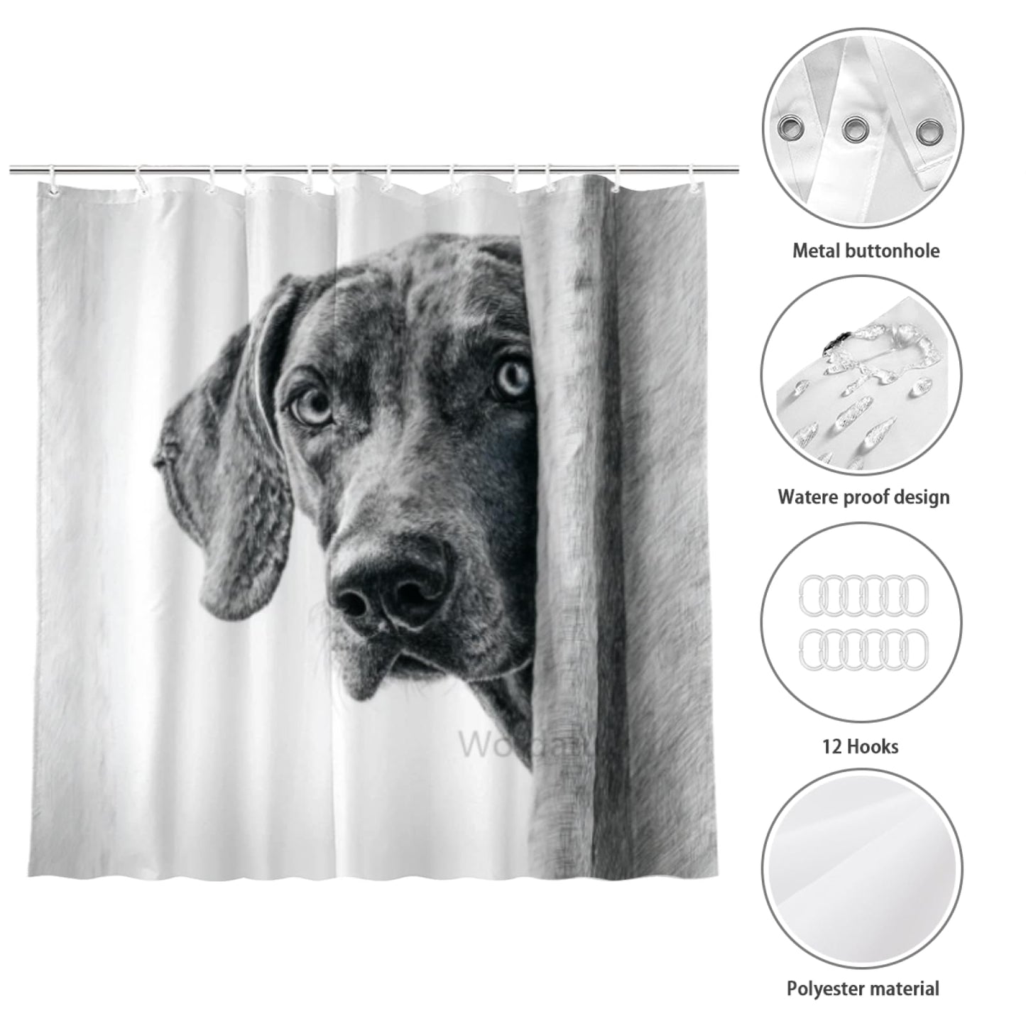 Wordatu Weimaraner Shower Curtain Bathroom Set 72x72 Inches Taking a Bubble Bath Animal Bath Animal Pet Dog Art Home Decor 12 Hooks