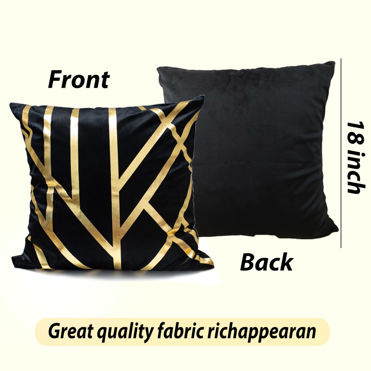 4Pcs Home Decorative Pillow Covers, Gold Foil Throw Pillow Geometric Square Cushion Covers Decor 18x18 inch Living Room Home Room Decor for Car Bed Couch (Black White and Gold)