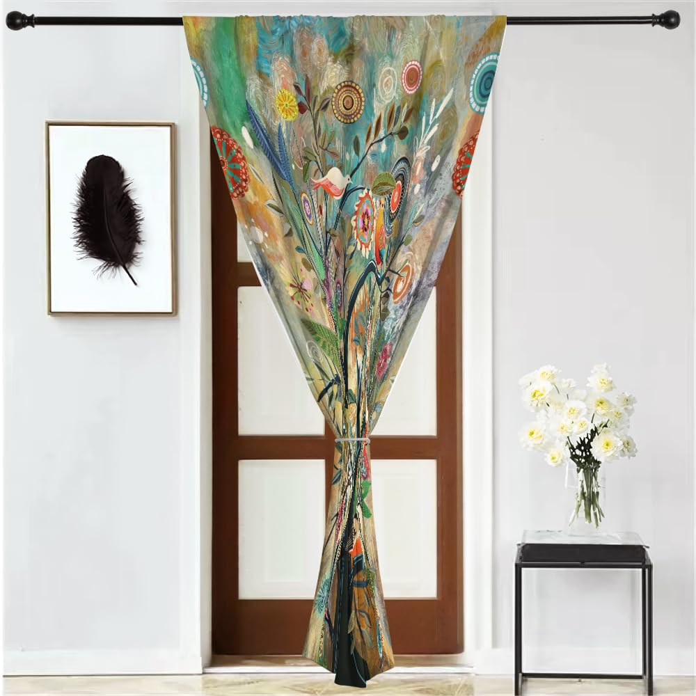 HMS Happy Memories Rod Pocket Door Curtains Thermal Insulated Room Darkening Curtains Blackout Floral Style Drapes Window Curtain 1 Panel for Living Room Bedroom Kitchen(Dark Green Tree 52" x 84")