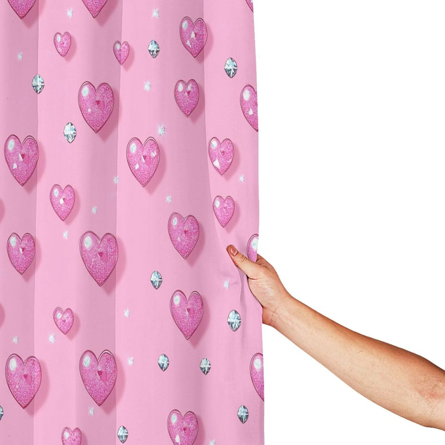 HSYOYO Pink Hearts Diamonds Shower Curtains for Bathroom Waterproof Shower Curtain Set with 12 Plastic Hooks Washable Bathroom Curtain Modern Bathroom Decor 72" W x 72" L