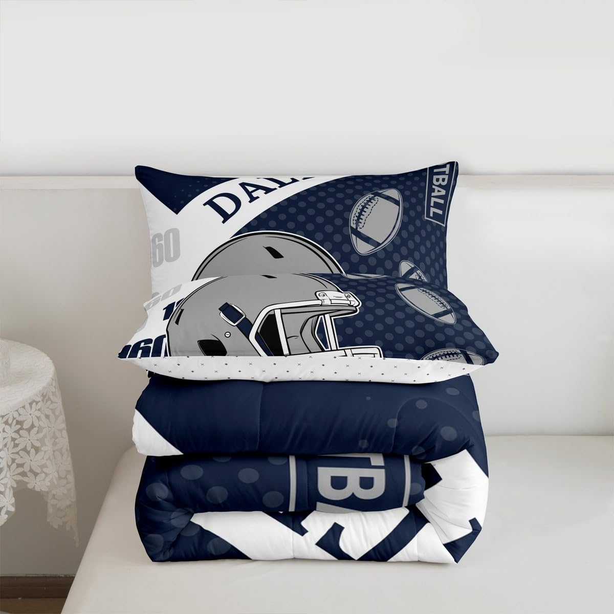 Feelyou Football Bedding Set Soft for Boys Girls, Dallas Comforter Set Full Size Football City Duvet Quilt Microfiber Bedroom Decor 3 Pcs with 2 Pillow Cases