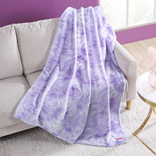 Betsey Johnson - Throw Blanket, Ultra Soft Faux Fur Bedding with Mink Reverse, Luxurious Home Decor for Bed or Couch (Fireworks Tie Dye Purple, 50" x 60")