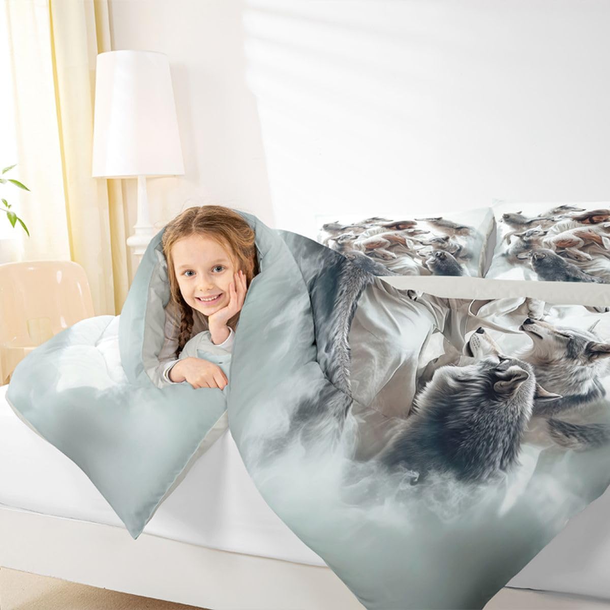 God and Lamb Kids Comforter Set Twin Size,Saving the Lost Sheep Western Bedding Set Boy Girl Room Decor,Bible Verse Spiritual Quilt Comforter,White Gray Duvet Set Bedroom Quilt Set,1 Pillowcase