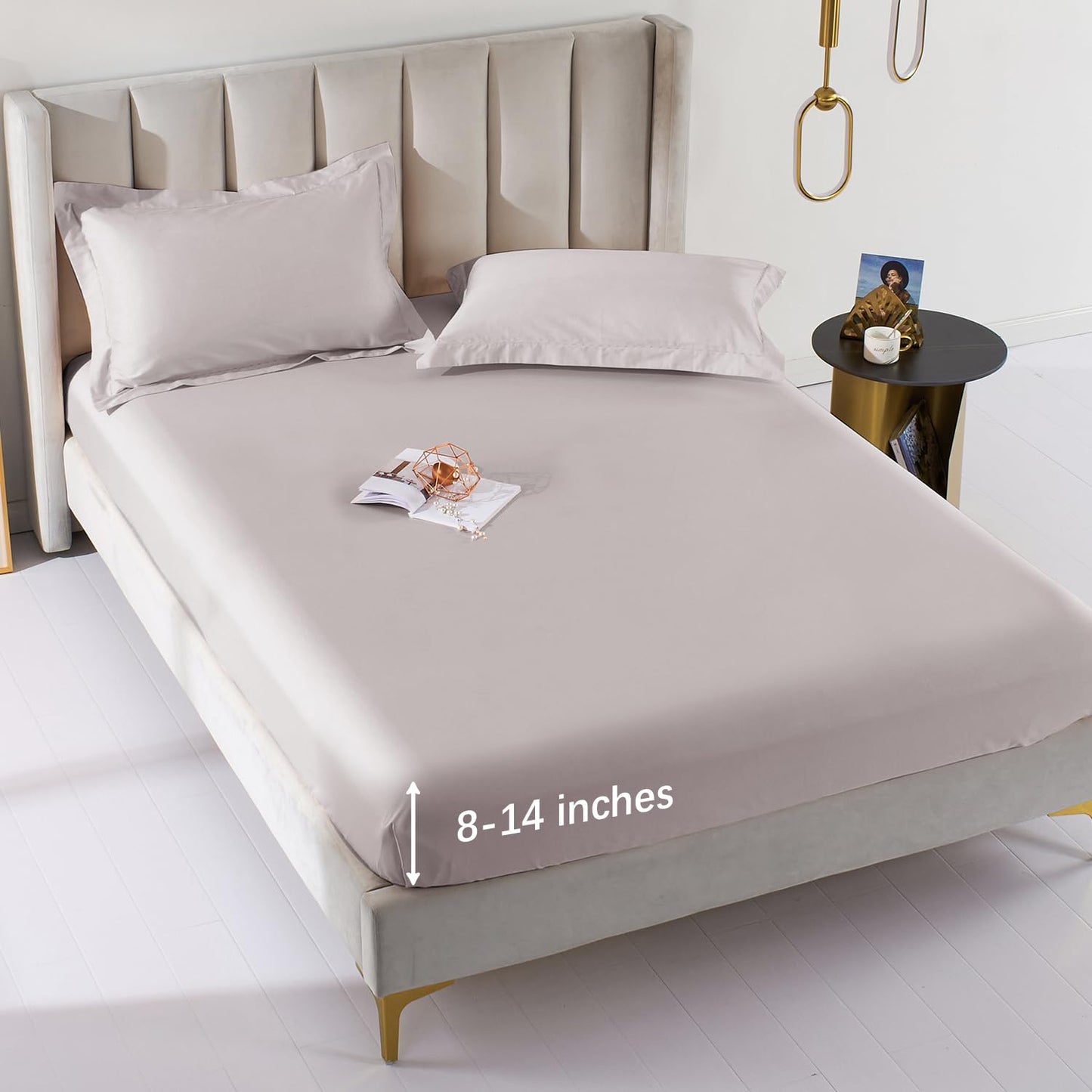 MILDLY Deep Pocket Fitted Sheet Only Queen Size 60"x80" 100% Long Staple Cotton Light Grey Pink Breathable Bottom Sheet Fits Up to 14" Deep Mattress