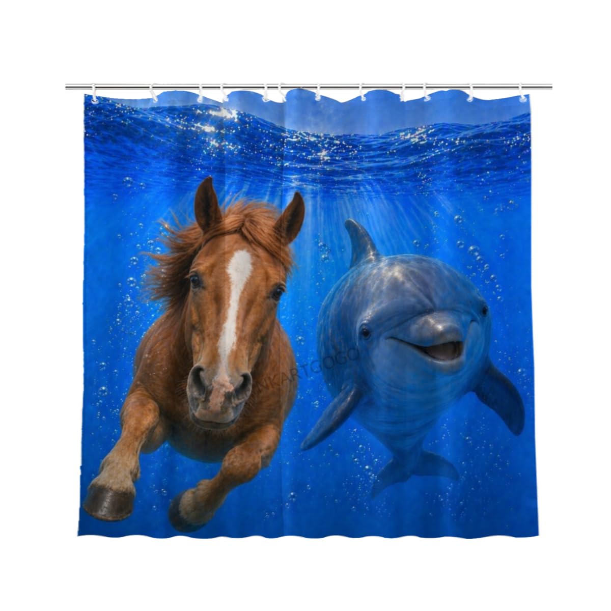 LFINKARTGOGO Ocean Horse Shower Curtain 72x72 with 12 Hooks Underwater Animal Dolphin Waterproof Washable Polyester Bath Curtain for Home Hotel Decor