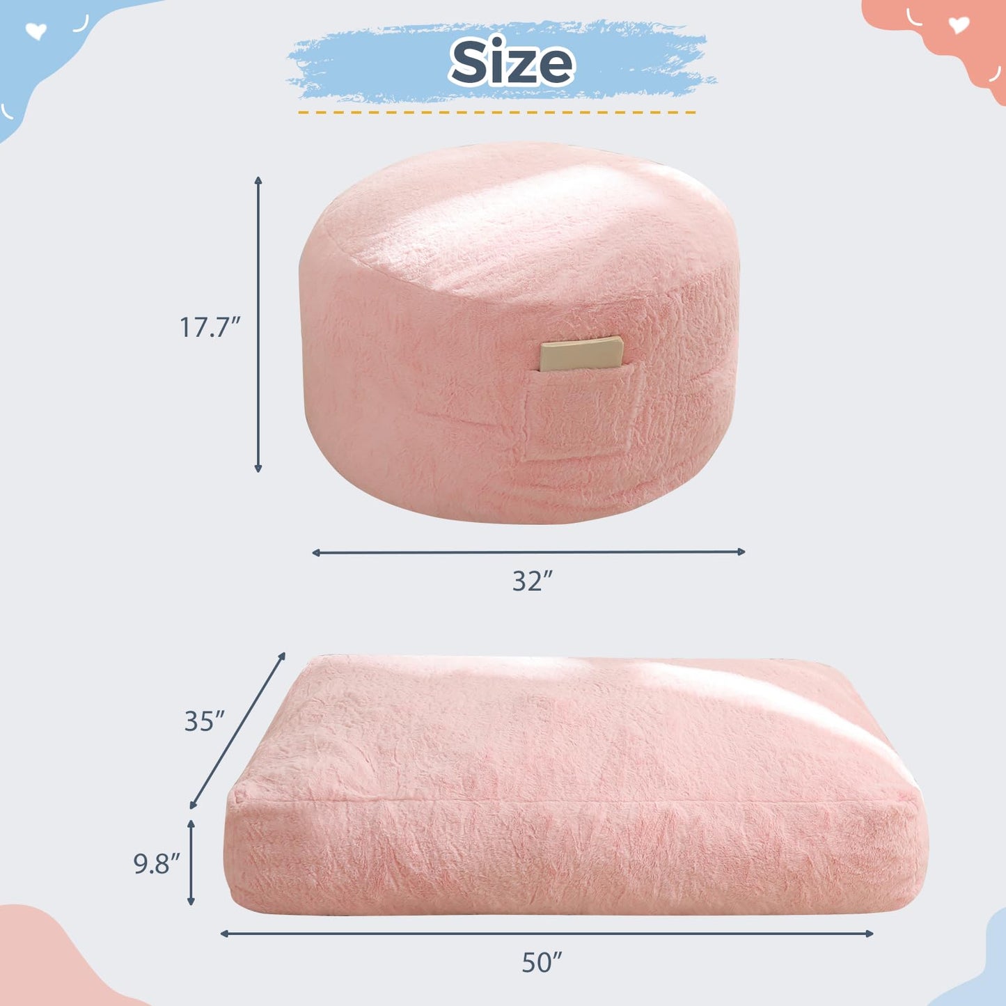 MAXYOYO Bean Bag Chair Bed for Kids, Convertible Bean Bag Folds from Lazy Chair to Floor Bed, Stuffed Floor Sofa Couch Sofa Bed for Boys and Girls, High-Density Foam Filling, Pink