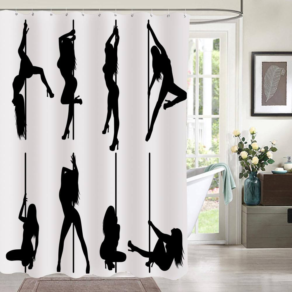 BLDKORUER Sexy Female Pole Dance Shower Curtain Eight Shapes Strippers Shower Curtain with Hooks Bathroom Decorative Accessories 72 x 72 inch