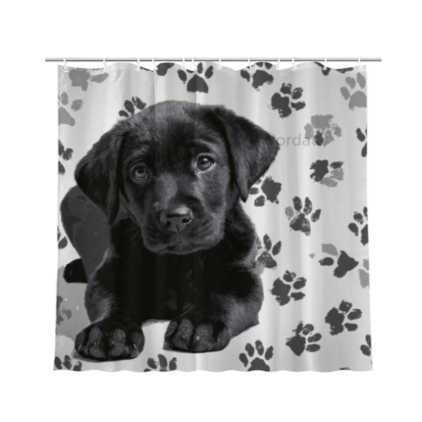 Wordatu Shower Curtain Pawprint Black Labrador Dog Animal Paw Black and Gray Waterproof Polyester Fabric 72x72 Inches Set with Hooks