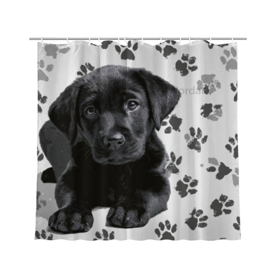 Wordatu Shower Curtain Pawprint Black Labrador Dog Animal Paw Black and Gray Waterproof Polyester Fabric 72x72 Inches Set with Hooks