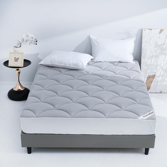 YOUR MOON Cooling Mattress Pad Queen Size, Soft Breathable Pillow Top Mattress Topper for Hot Sleepers, Quilted Fitted Bed Cover with 8”-16” Deep Pocket, 500GSM(Gray)
