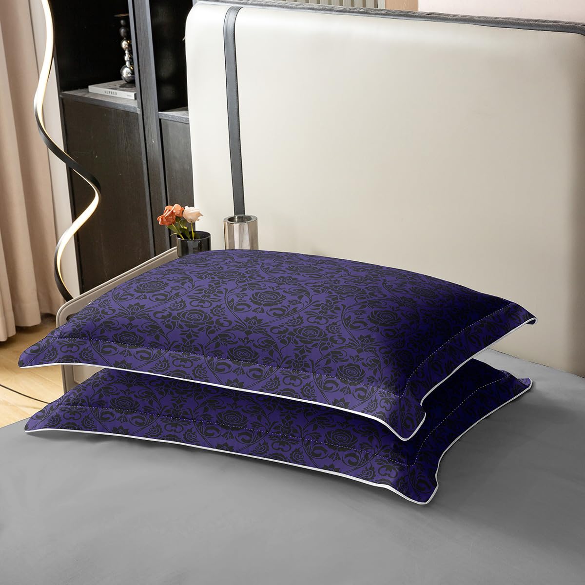 jejeloiu Boys Girls Rose Duvet Cover 100% Cotton Queen Size, Jacquard Damasks Bedding Set Luxury Royal Blue Jacquard Comforter Cover Kids Boho Style Teens Bedroom Decor Quilt Cover（No Comforter）