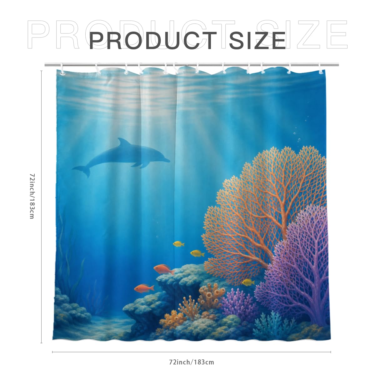 TopPacific Dolphin Coral Ocean Shower Curtain 72x72 Inch Shower Curtain with 12 Hooks Polyester Dolphin Coral Reef Blue Water Sun Rays Bathroom Decor