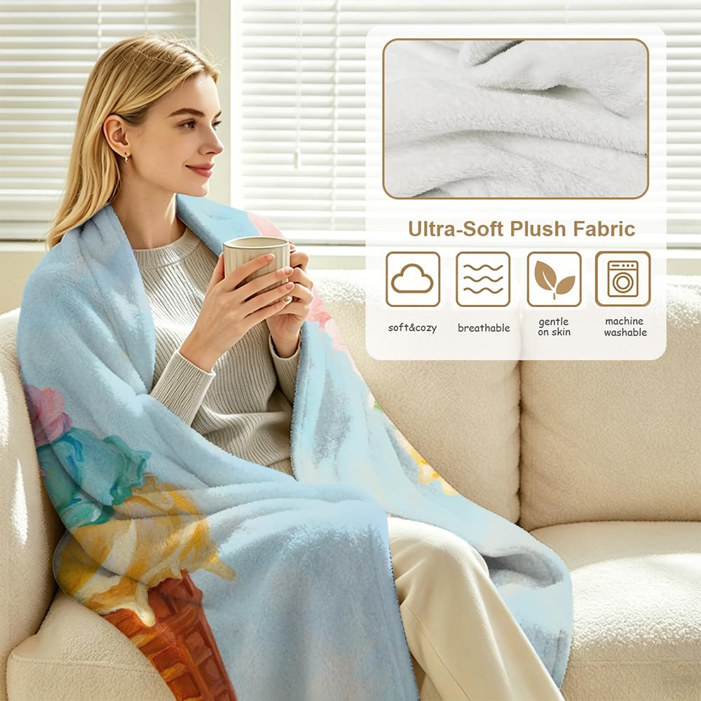 GXYAOYZG Rainbow Ice Cream Throw Blanket Swirl Cone Flannel Soft Cozy Colorful Summer Dessert Art for Couch Bed Sofa Gift Kids Girls Women Sweet Tooth (49" x 59")