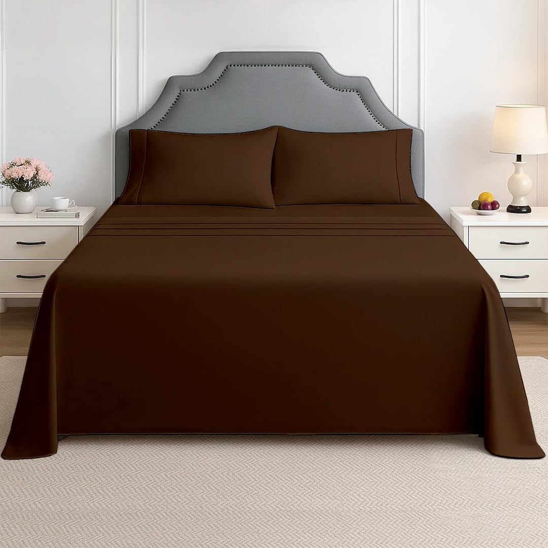 King Sheet Set - 4 Piece Ultra Soft Brushed Microfiber Bed Sheets - 15" Deep Pockets, Wrinkle-Free & Breathable for a Secure Fit Sheets & Pillowcases (King, Chocolate)