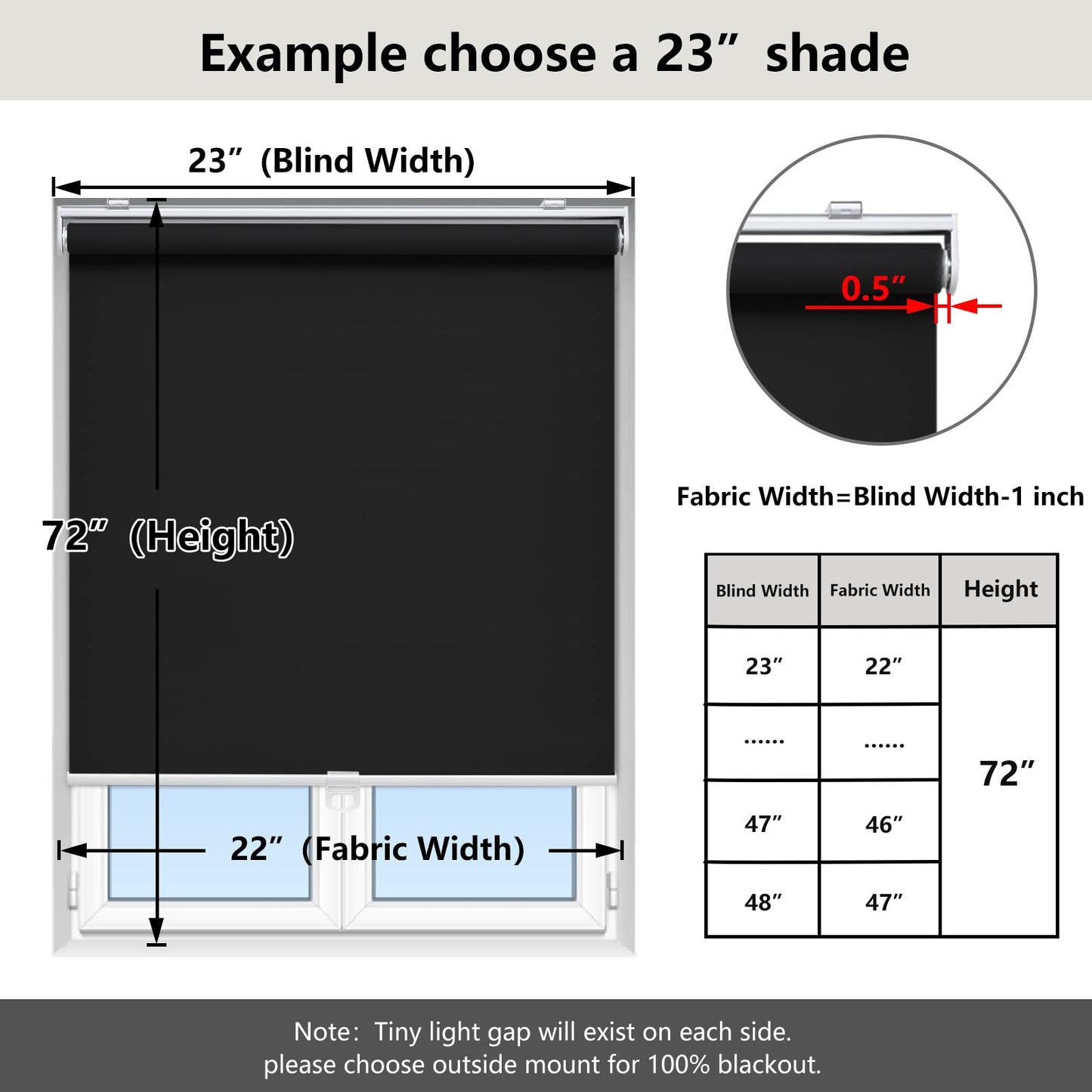 AOSKY Cordless Roller Shades Blackout Blinds for Windows Room Darkening Rolled Up Shades with Spring System, UV Protection Window Shades Door Blinds for Home and Office (23" W x 72" H, Black)