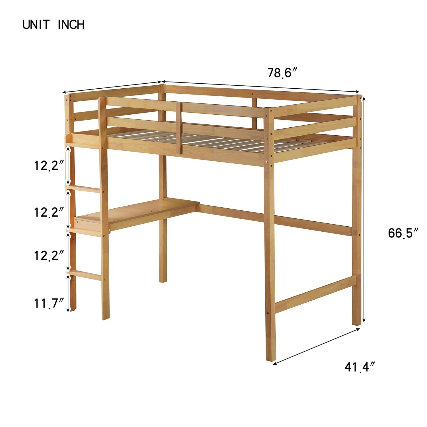 Bellemave Twin Loft Bed with Desk,Loft Bed for Kids, Boys, Girls,Wooden Loft Be Frame with Desk and Ladder, Natural