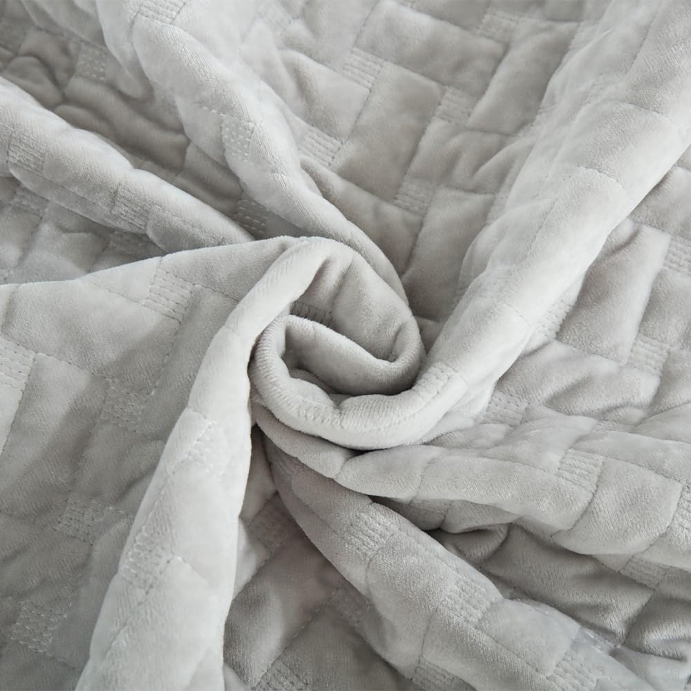 Liians Velvet Bedspread Quilt Bedding Sets,Luxury Elegant Ultra Soft Velvet Comforters Coverlet Blankets,Weave Stitching Pattern Cotton Quilted Bedspread for All Seasons,Beige,King Size