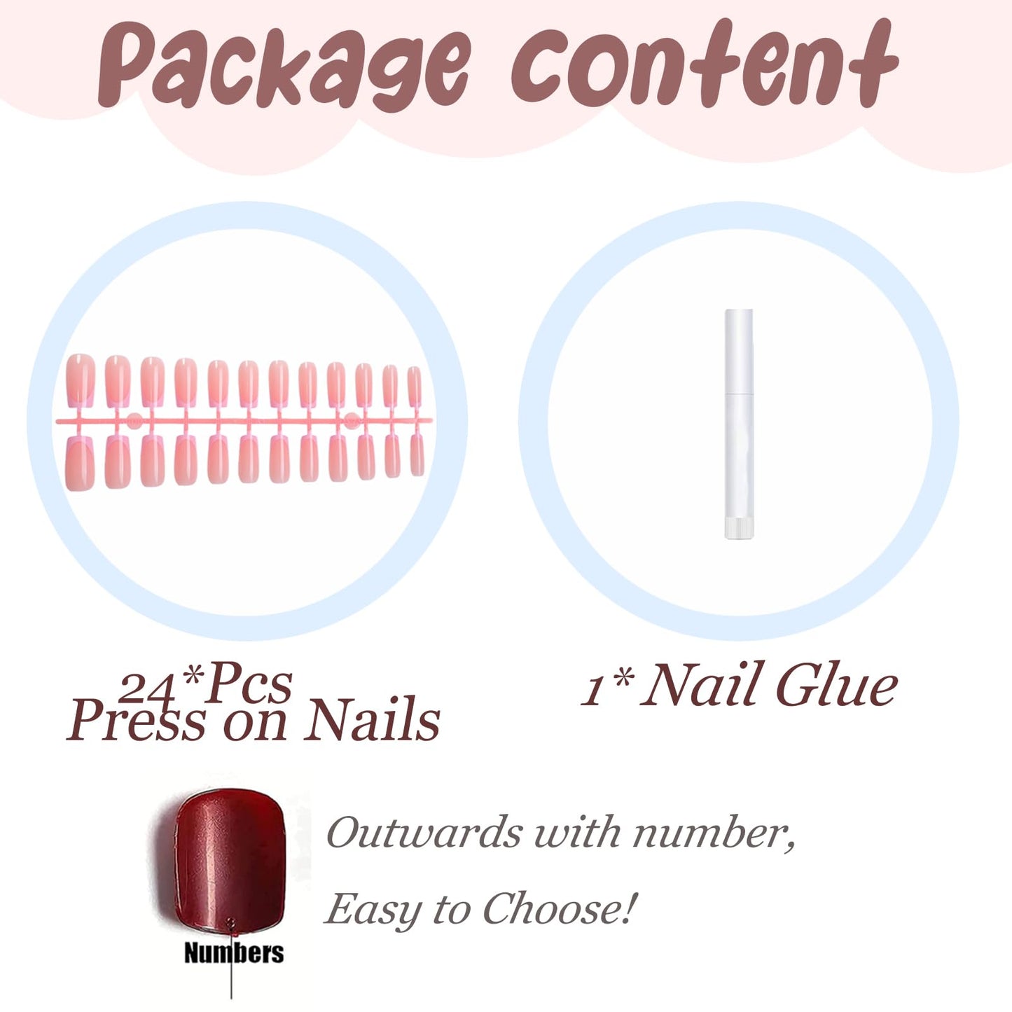 BABALAL Acrylic Press ons Nails Stick on Fake Nails - Pink French Tip, Long Square Artificial, 24Pcs Glossy Full Cover Reusable Natural False Nails for Women Girls