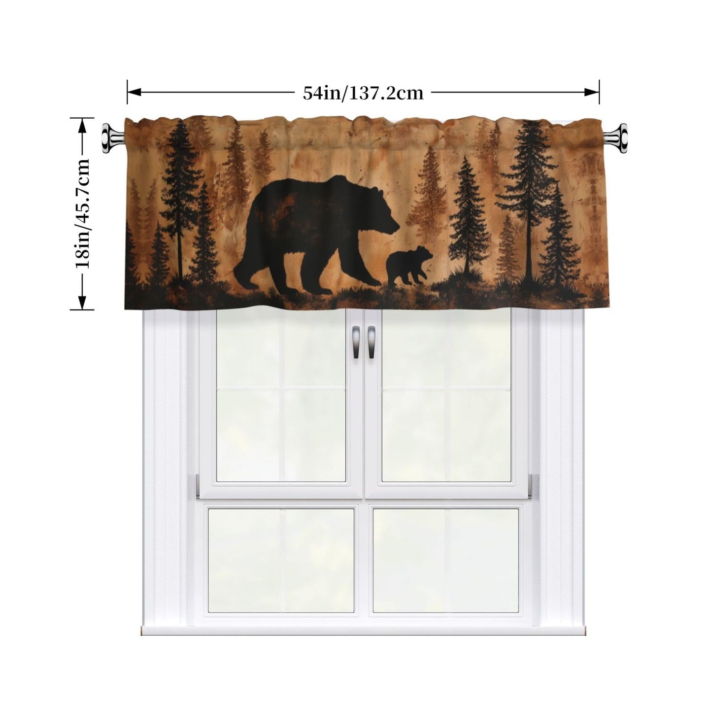 Worltoldb Forest Bear Curtain Valance Short Rod Pocket Window Treatment for Living Room Bedroom Kitchen Bathroom 1 Panel 54" W x 18" L