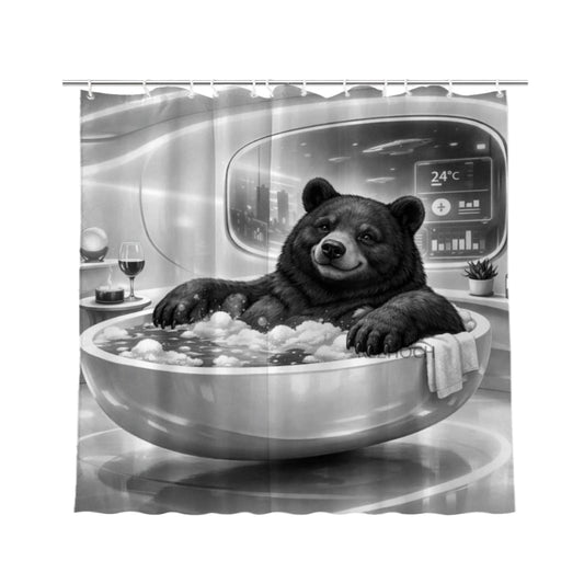REZHOCH Black and White Fun Black Bear Shower Curtain 72x72Inch,Futuristic Design Modern Minimalist Home Bathroom Decor,Cute Animal Bathtub Bubble Waterproof Bath Set with Hooks