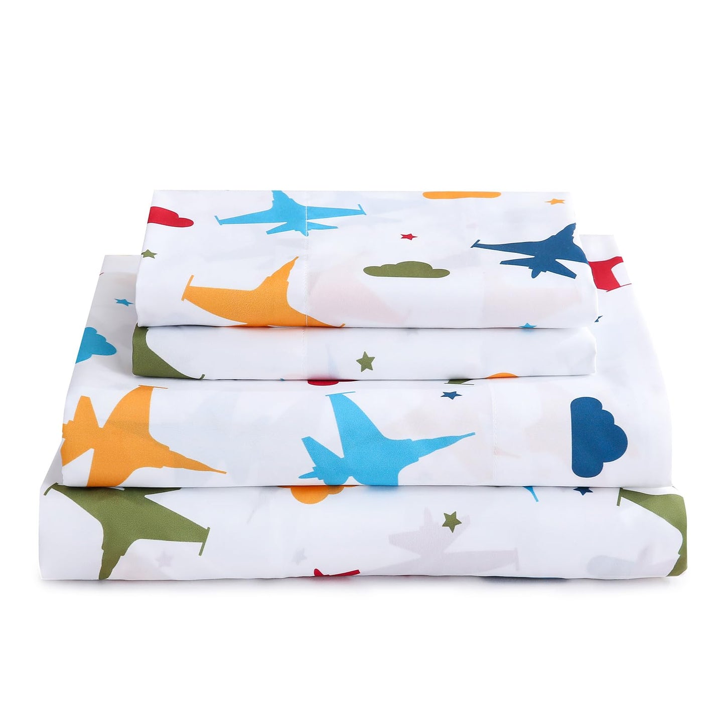 ChicView Full Sheet Set Kids,4 Pieces Breathable Soft Microfiber Bedsheets for Child Boys Girls, Anti Pilling Deep Pockets Easy Care Bed Sheets, Aircraft