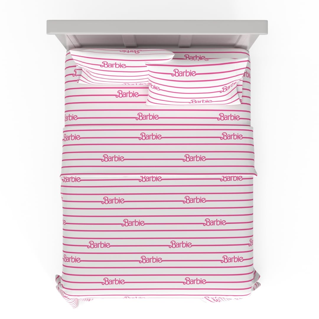 Barbie Logo Bedding Super Soft Cozy Microfiber 4 Piece Full Sheet Set, (Officially Licensed Product) By Franco