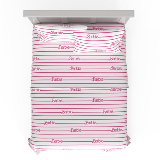 Barbie Logo Bedding Super Soft Cozy Microfiber 4 Piece Full Sheet Set, (Officially Licensed Product) By Franco