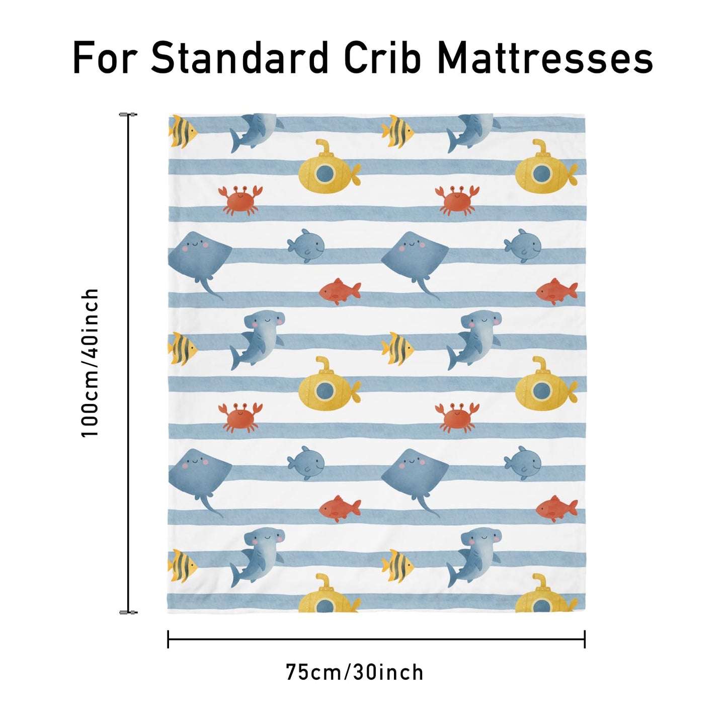 CIVARUA KIDS Baby Minky Blanket for Boys Girl, Super Soft Newborn Nursery Blanket with Double Layer Dotted Backing, 30x40 Cozy Printed Bed Throw Blanket, Undersea World