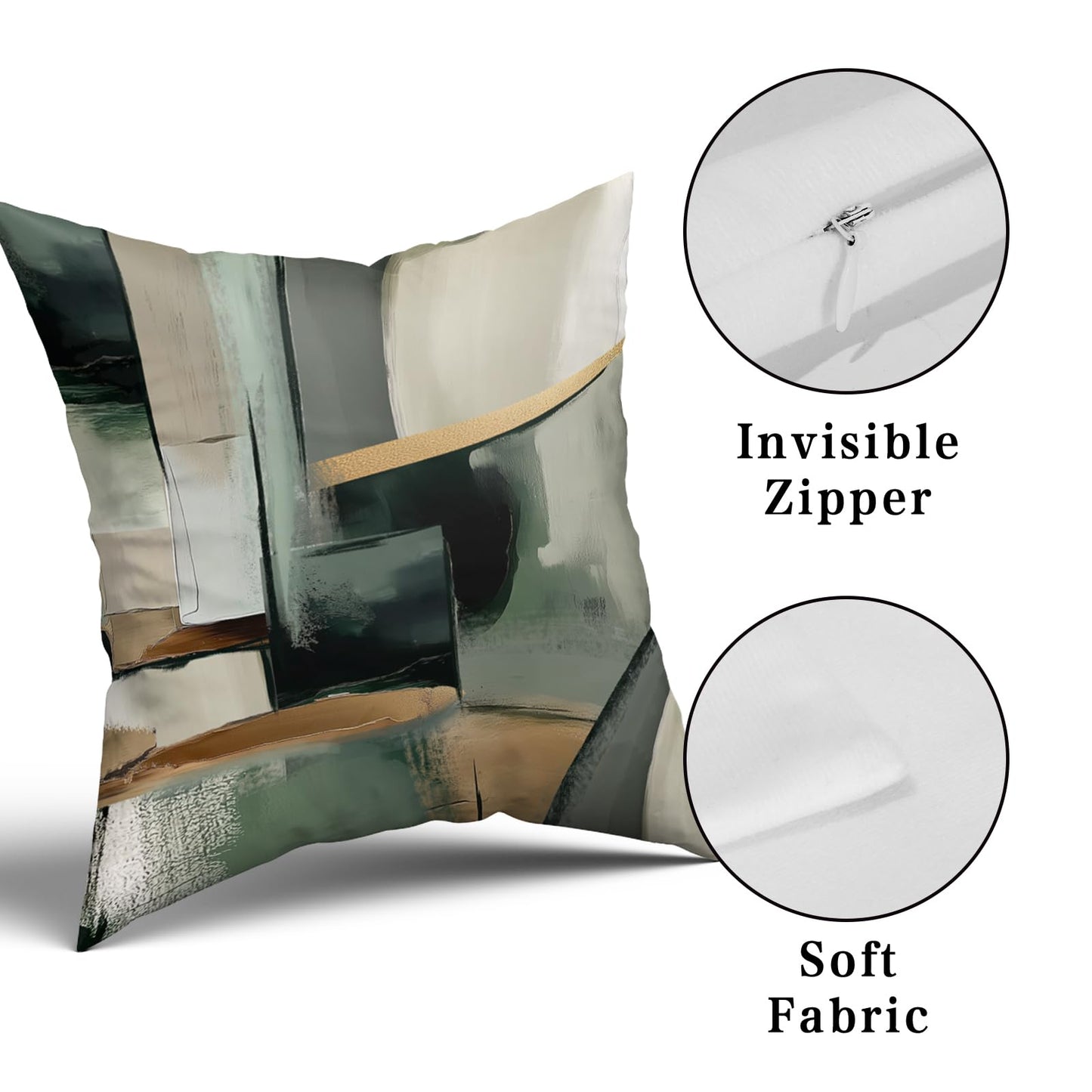 Giwawa Sage Green Gold Pillow Covers Abstract Green and Gold Throw Pillow Covers Set of 2 Modern Minimalist Square Pillow Case for Sofa Bed Living Room Home Decor 18 x 18 Inches
