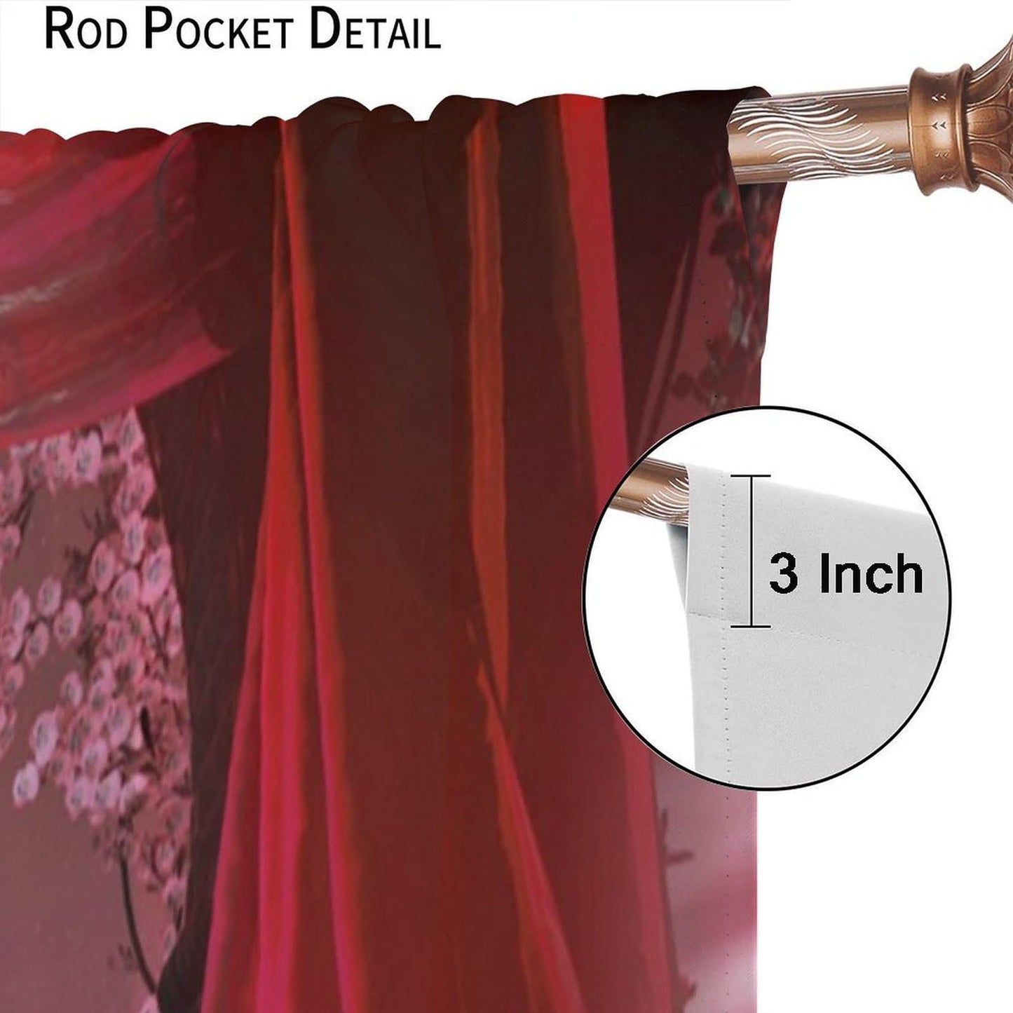 YCness Gothic Window Curtains, Retro Palace Architecture White Flowers Horror Atmosphere Calm Lake Scenery Window Treatments for Kitchen Bedroom Living Room 2 Panels Red Drapes 42x45 Inch